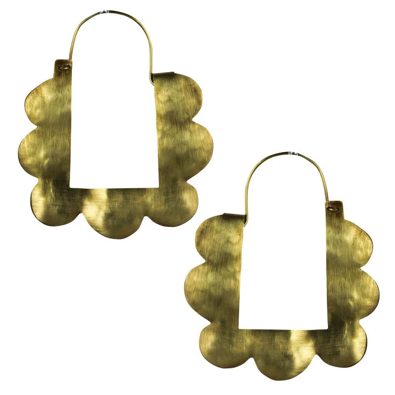 Ladies Braided Texture Rings -Alba Earring, Brass - Scalloped