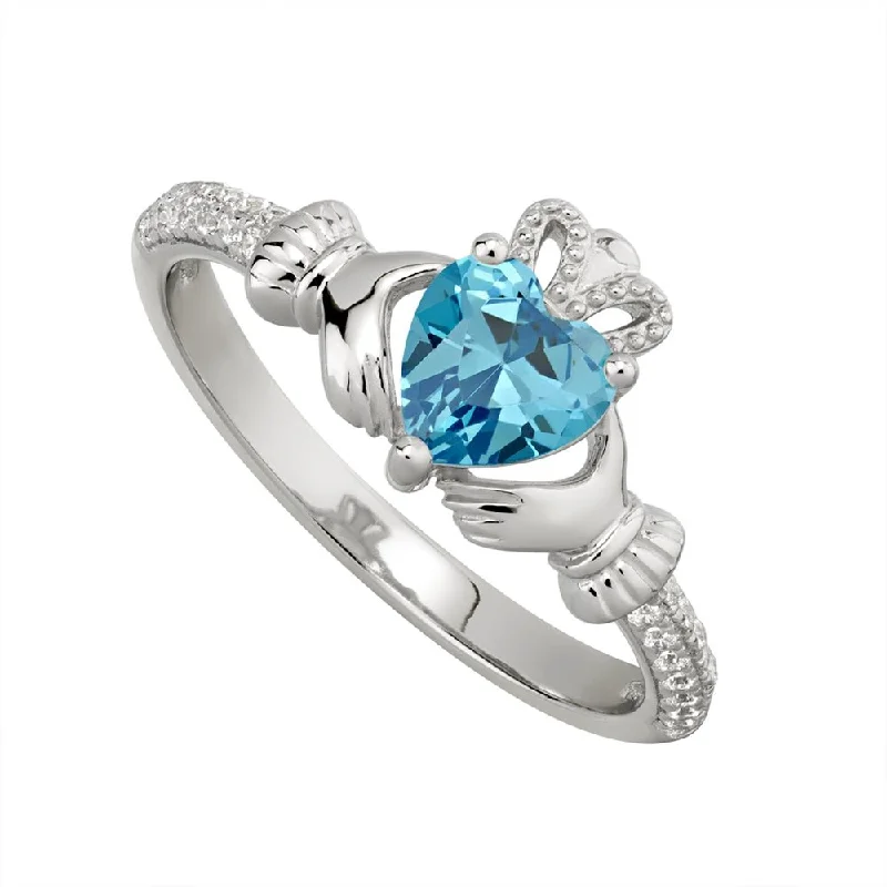 Ladies Enchanted Wing Rings -MARCH Birthstone Sterling Silver Claddagh Ring S-S21062-3