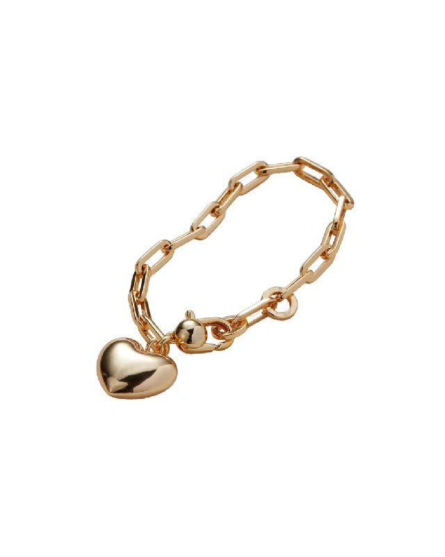 Ladies Bracelets with Navy Sodalite-Puffy Heart Bracelet - Gold