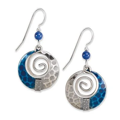 Ladies Satin Finish Earrings -Silver Forest Earrings Silver Swirl Blue Leopard