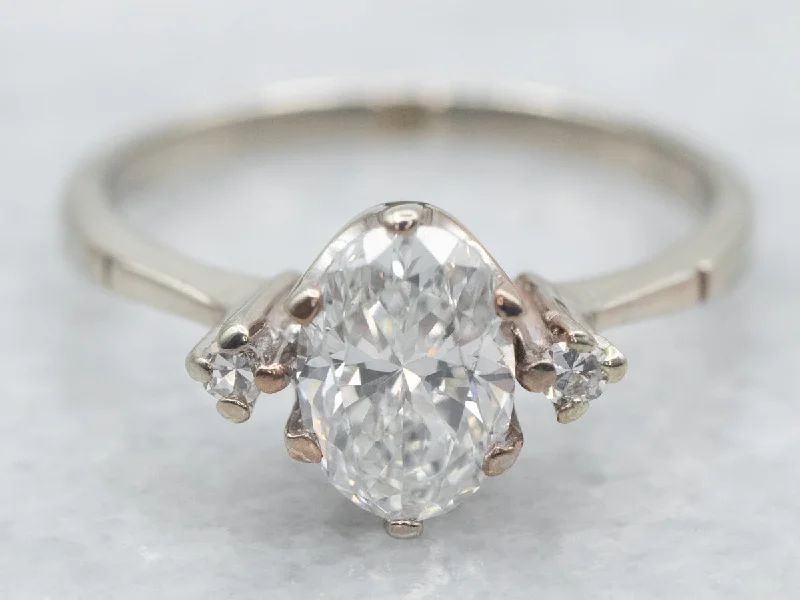 Ladies Bar Set Engagement Rings -Simple Oval-Cut Diamond Engagement Ring