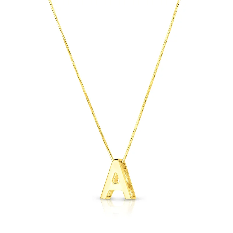 Ladies Necklaces with Clear Natrolite-14K Gold Block Letter Initial A Necklace