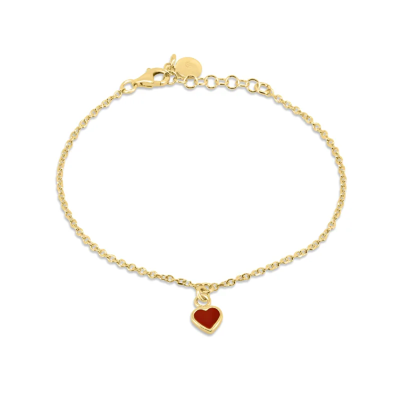 Ladies Bracelets for Artist Spark-Gold Plated 925 Sterling Silver Rolo Link Red Enamel Heart Adjustable Bracelet - ITB00339-GP