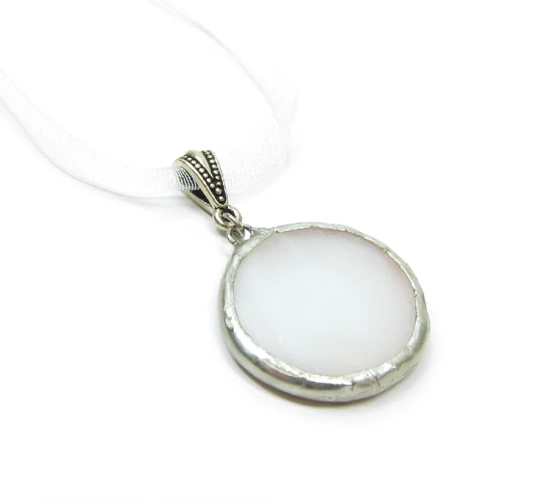 Ladies Necklaces for Explorer Shine-Full Moon Necklace Stained Glass Soldered White Moon Pendant