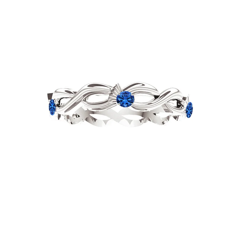 Ladies Holiday Sparkle Rings -Scottish Thistle Edinburgh Blue Sapphire Celtic Twist Ring in White Gold