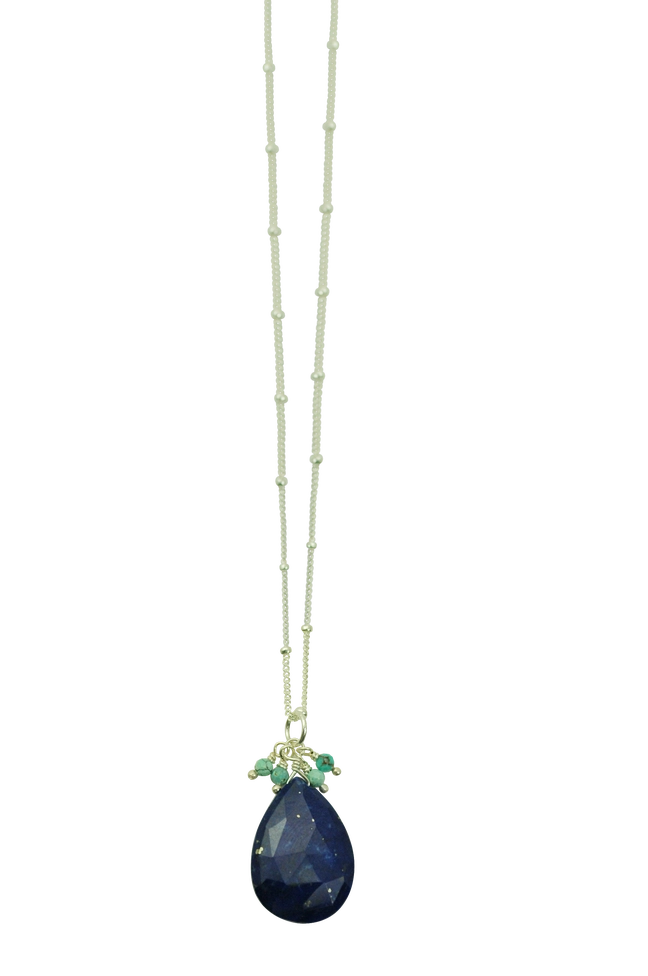 Ladies Necklaces Retro Spark-Lapis & Turquoise Cluster Necklace