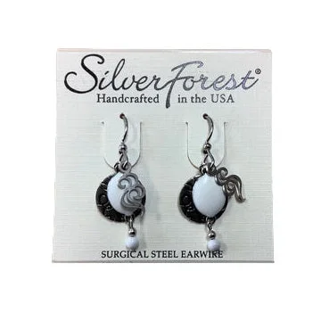 Ladies Celestial Charm Earrings -SILVER FOREST WHITE LYRD SHAPES W/ SWIRL EARRINGS