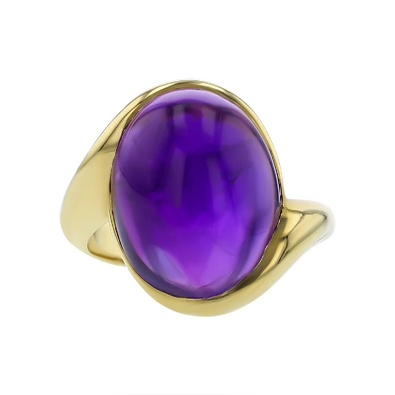 Ladies Best Friend Rings -14K Yellow Gold Oval Cabochon Amethyst Ring