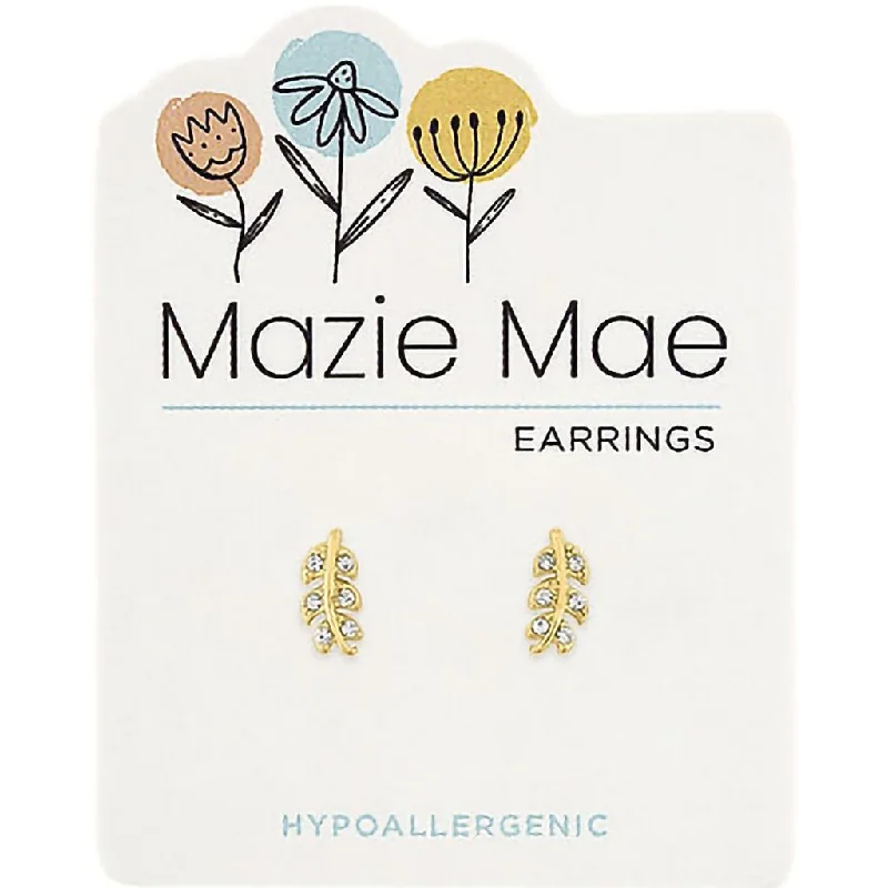 Ladies Moon Phase Earrings -Center Court : Gold CZ Leaf Stud Mazie Mae Earrings