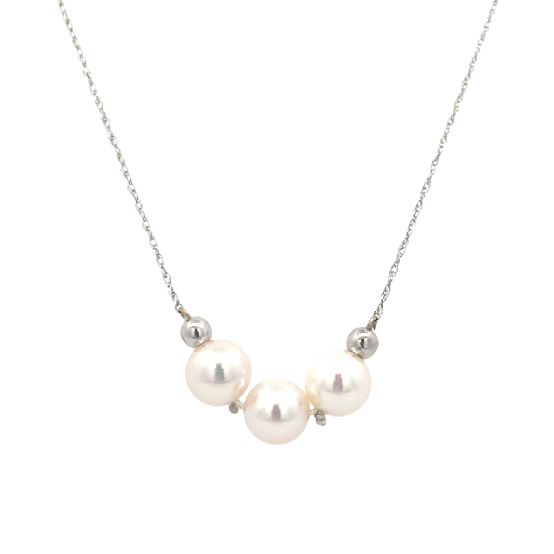 Ladies Necklaces for Elder Shine-Three Pearl Add-a-pearl Pearl Necklace in White Gold by B&C