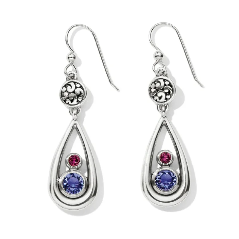 Ladies Cottage Style Earrings -Brighton : Elora Gems Teardrop French Wire Earrings in Tanzanite-Amethyst