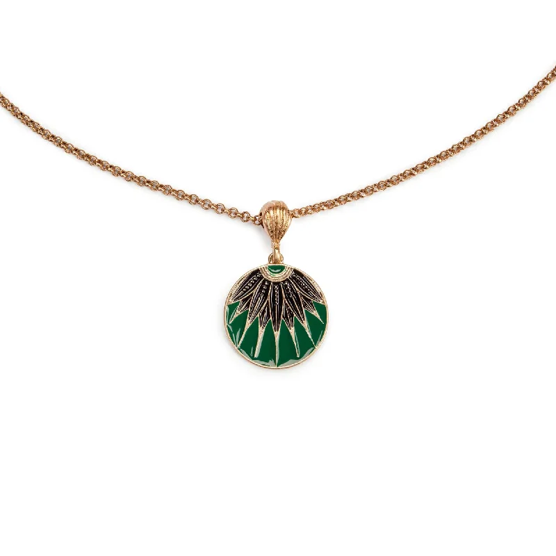 Ladies Necklaces for Grad Spark-Art deco disc vintage pendant necklace: Green enamel necklace