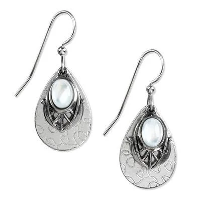 Ladies Round Stud Earrings -Silver Forest Earrings Silver White Stone Filigree on Teardrop