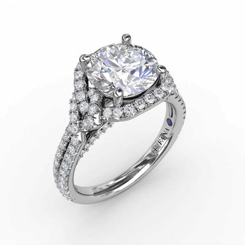 Ladies Edwardian Engagement Rings -Contemporary Round Diamond Halo Engagement Ring With Couture Details S3268