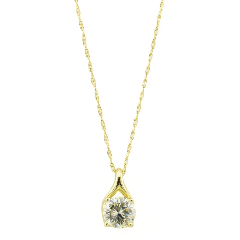 Ladies Necklaces with Green Uvarovite-0.53ct Round Diamond Solitaire Pendant on 19" Chain Necklace in 14K Yellow Gold