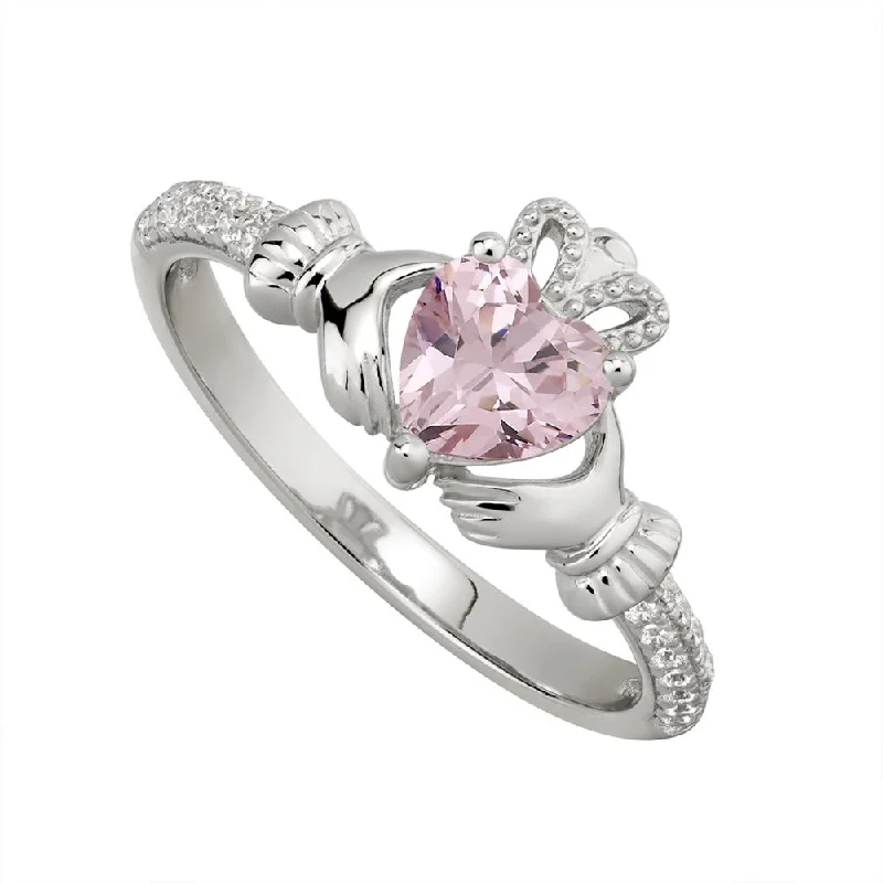 Ladies Yoga Stone Rings -OCTOBER Birthstone Sterling Silver Claddagh Ring S-S21062-10