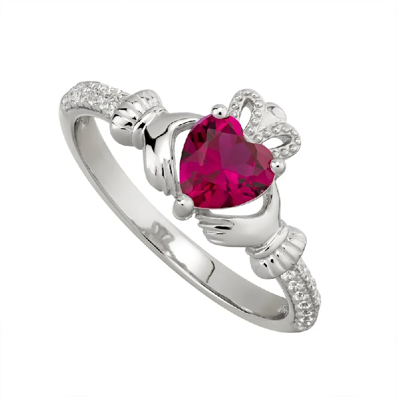 Ladies Moon Phase Rings -JULY Birthstone Sterling Silver Claddagh Ring S-S21062-7