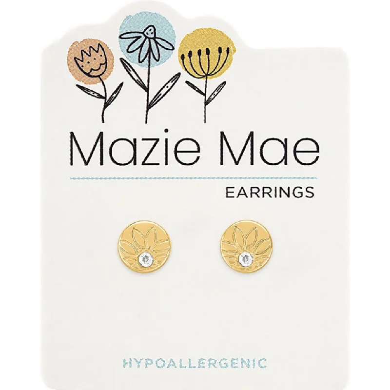 Ladies Statement Chandelier Earrings -Center Court : Gold Outlined Sunflower Stud Mazie Mae Earrings