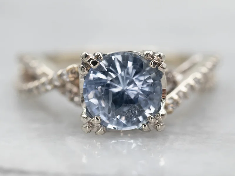 Ladies High-End Engagement Rings -Elegant White Gold Sapphire and Diamond Modern Engagement Ring