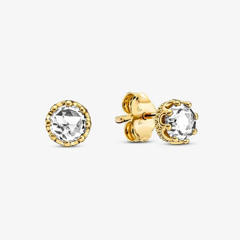 Ladies Chic Fashion Earrings -PANDORA : Clear Sparkling Crown Stud Earrings