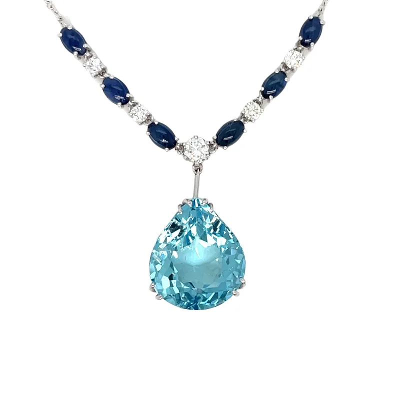 Ladies Necklaces with Blue Dumortierite-Vintage 12 Carat Aquamarine Diamond Sapphire Pendant Necklace