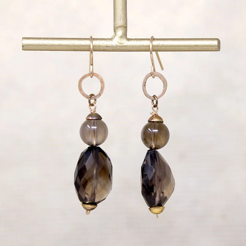 Ladies Elephant Trunk Earrings -Autumnal Smoky Quartz & Brass Earrings by Brin