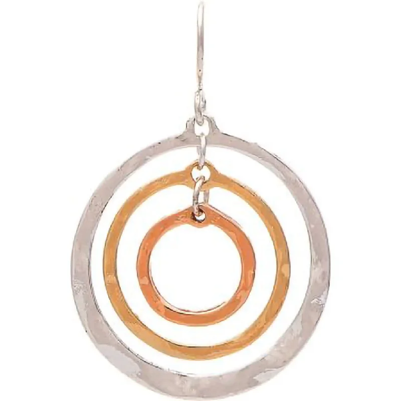 Ladies Designer Label Earrings -Rain :  Multimetal Triple Spin Circles Earring