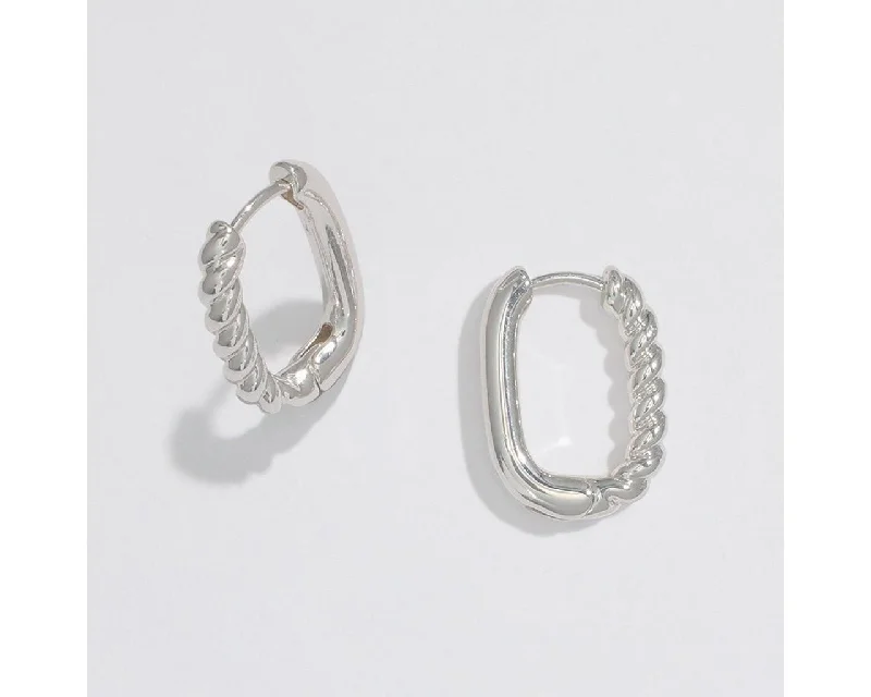 Ladies Onyx Bold Earrings -Periwinkle by Barlow : Silver Huggies with half twists - Earrings