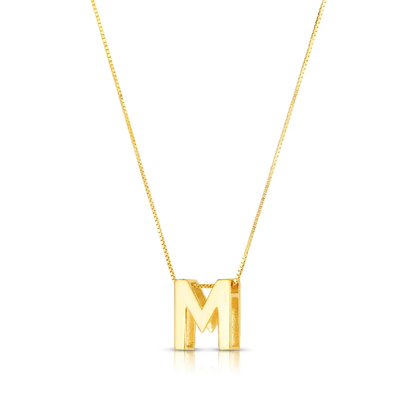 Ladies Necklaces for Bestie Spark-14K Gold Block Letter Initial M Necklace