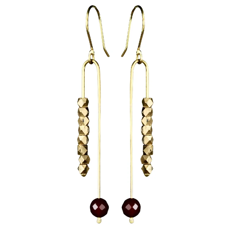 Ladies Channel Gem Rings -Bodhi Arch Earring with Carnelian, Brass Beads