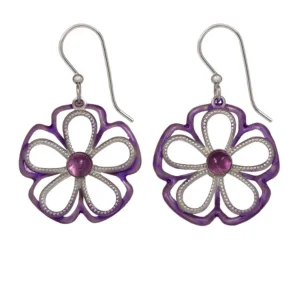 Ladies Best Friend Earrings -Silver Forest Open Silver & Amethyst Flower with Amethyst Stone Center Earrings