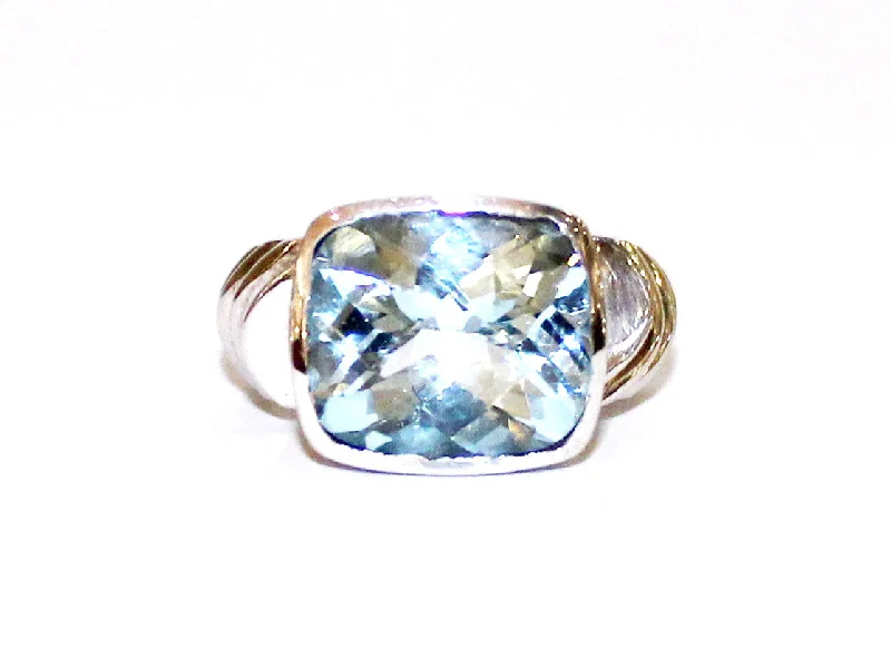 Ladies Sophisticated Rings -Bezel Set Blue Topaz Wide Band Ring