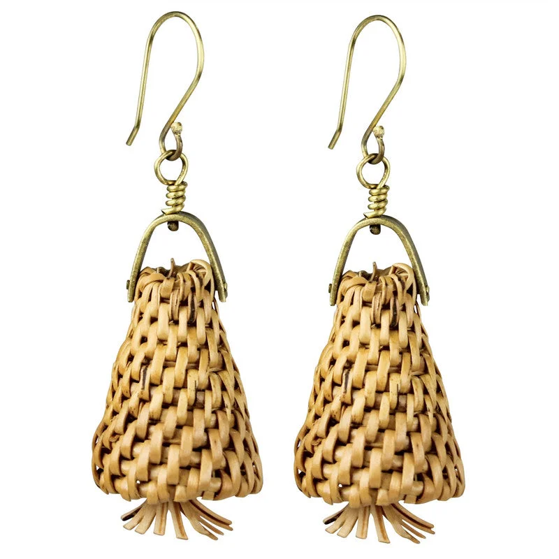 Ladies Square Edge Rings -Biscayne Rattan Basket Earring