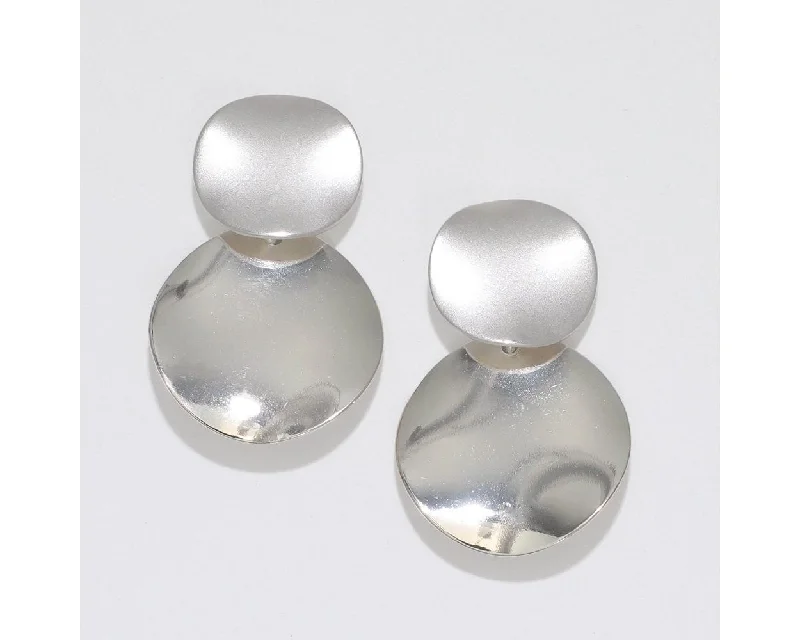 Ladies Petite Stud Earrings -Periwinkle by Barlow : Matte and polished Silver Rounds - Earrings