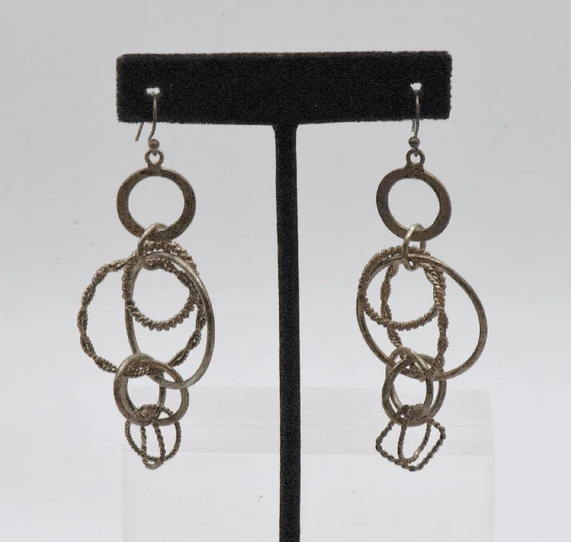 Ladies Radiant Stone Earrings -Vintage Sterling Silver Fun Eclectic Dangle Earrings