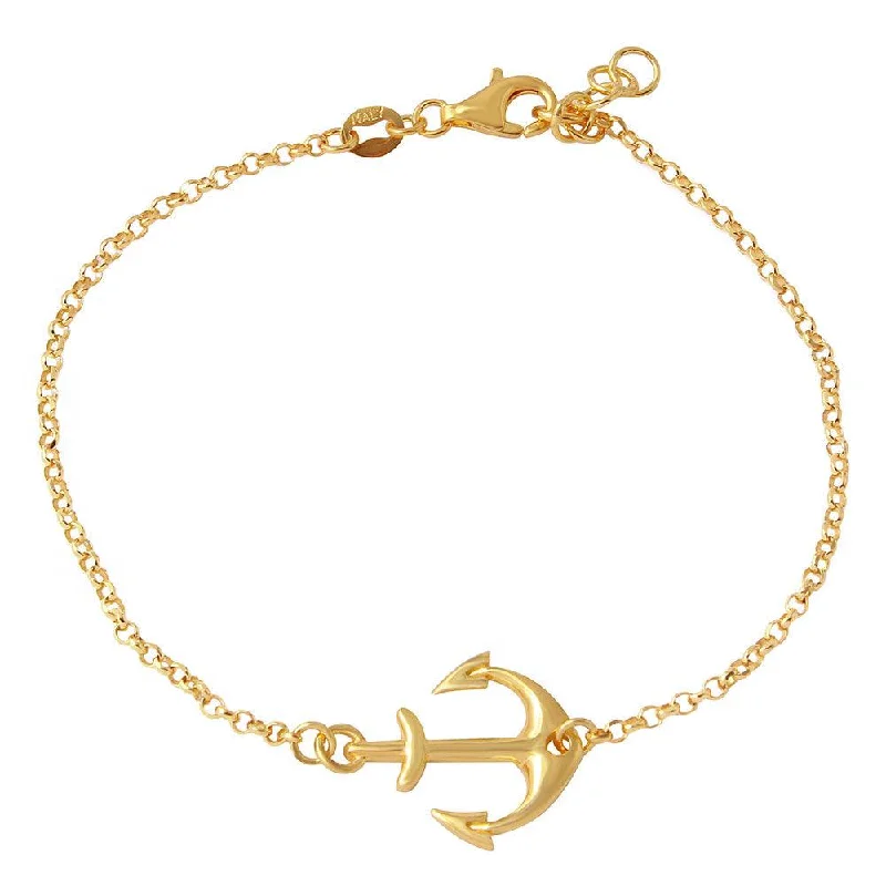 Ladies Bracelets for Leader Glow-Silver 925 Gold Plated Anchor Chain Bracelets - ARB00025GP