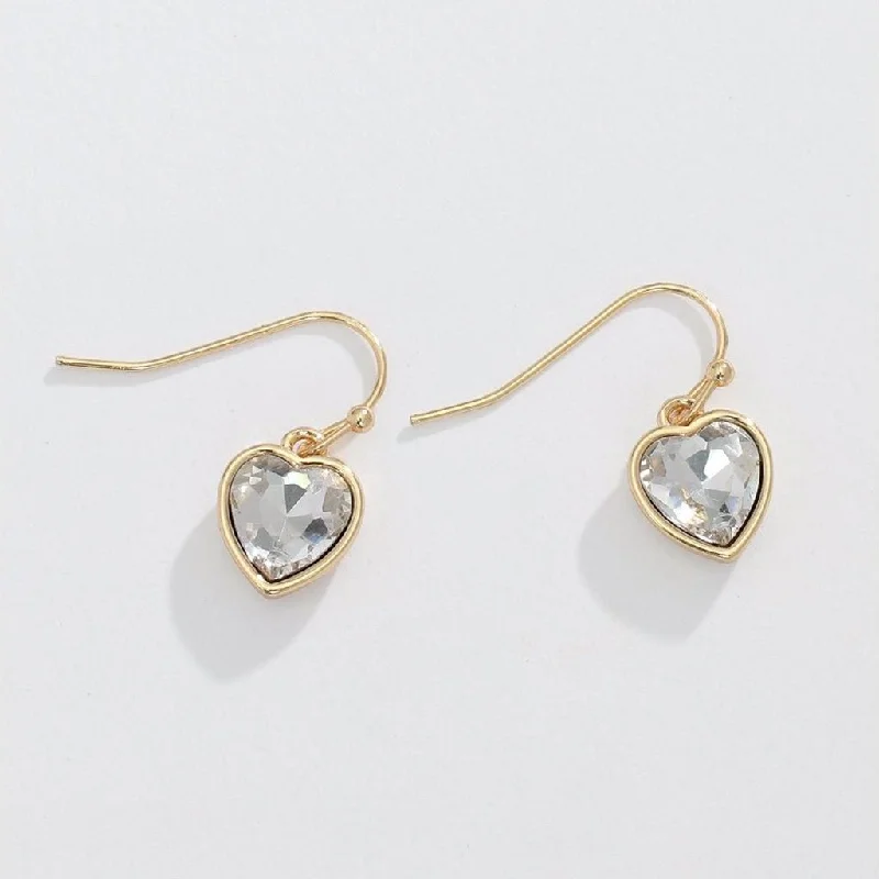 Ladies Inscribed Earrings -Periwinkle by Barlow : Gold hearts with crystal inlay - Earrings