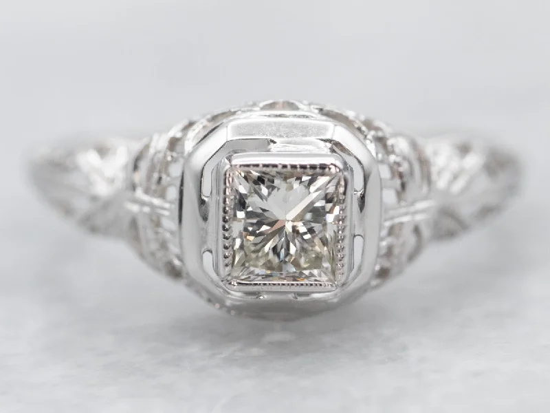 Ladies Marquise Cut Engagement Rings -Late Art Deco Princess Cut Diamond Engagement Ring