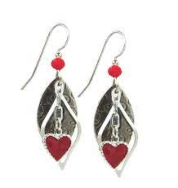 Ladies Compass Charm Earrings -Silver Forest Red Heart On Football Earrings