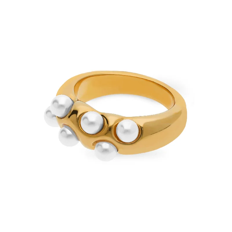 Ladies Leather Wrap Rings -Pearl ring gold