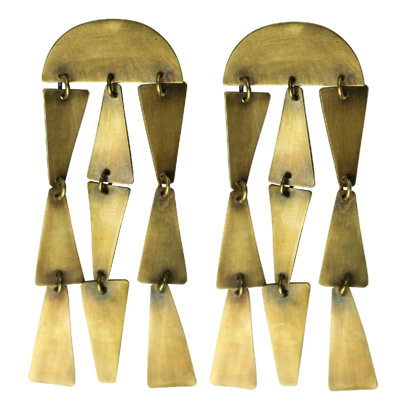 Ladies Star Accent Rings -Summit Earring, Dangling Trapezoids, Brass