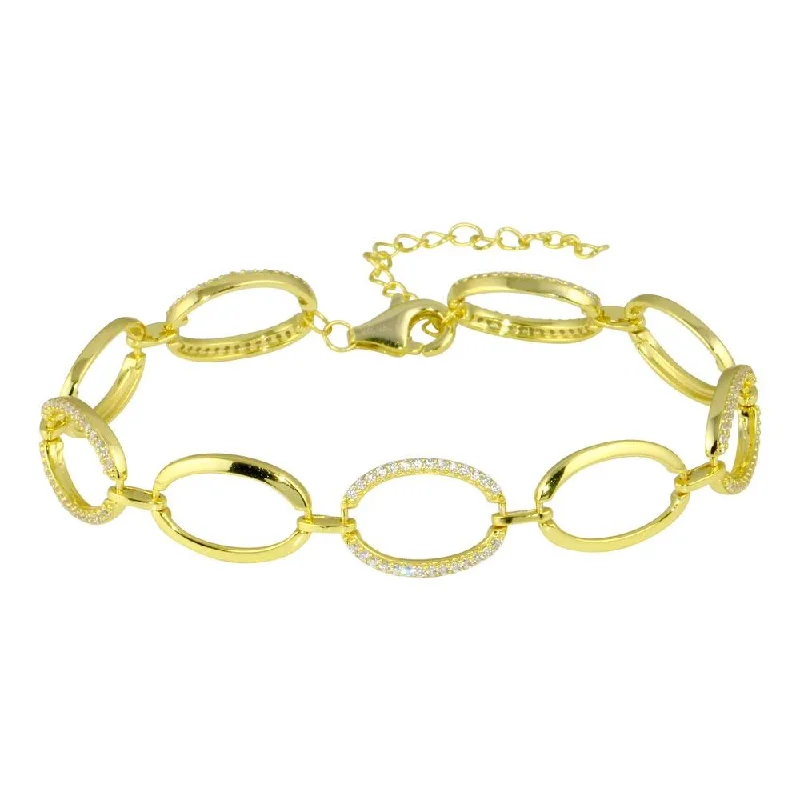 Ladies Bracelets for Teacher Shine-Gold Plated 925 Sterling Silver Oval CZ Bracelet - STB00580GP