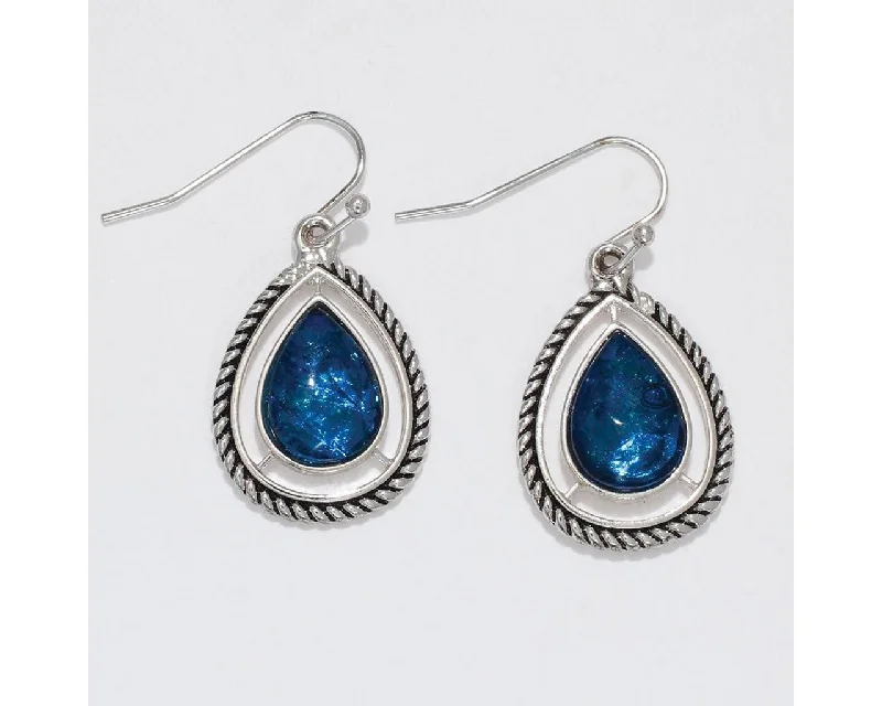 Ladies Mother’s Day Earrings -Periwinkle by Barlow : Silver Rope Teardrops with Blue Inlay - Earrings