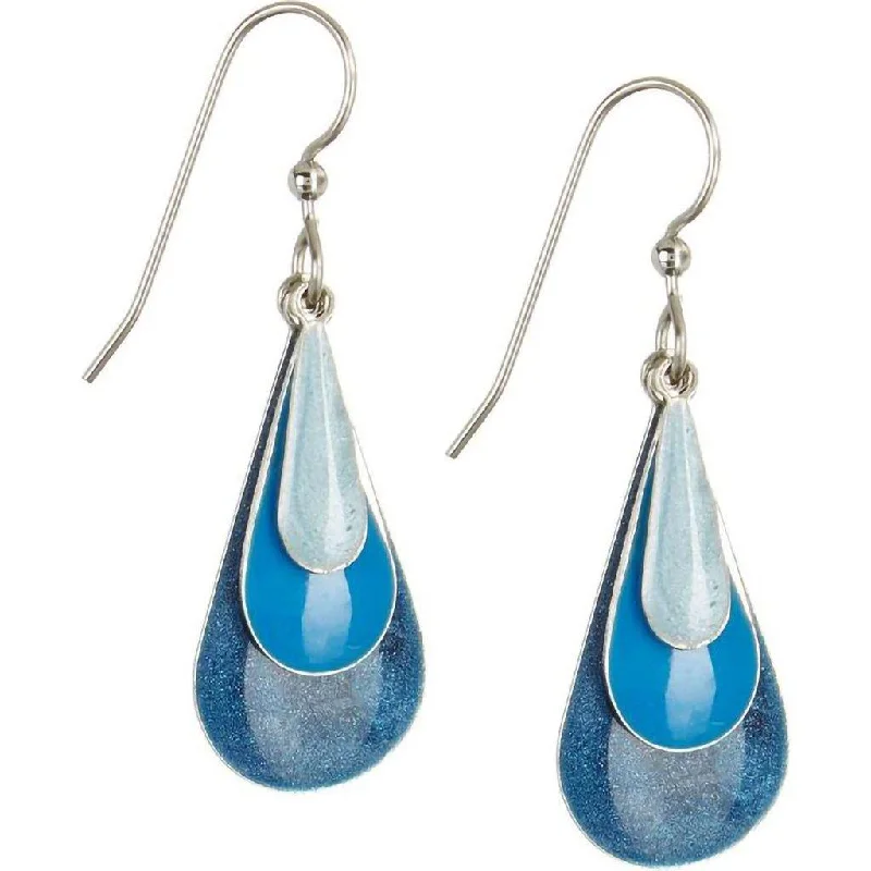 Ladies Nature Motif Earrings -Silver Forest Earrings - Blue Triple Teardrop Earrings