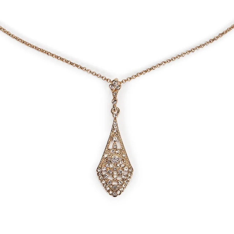 Ladies Necklaces Twist Shine-Crystal Gold Art Deco Necklace: 1920s Necklace