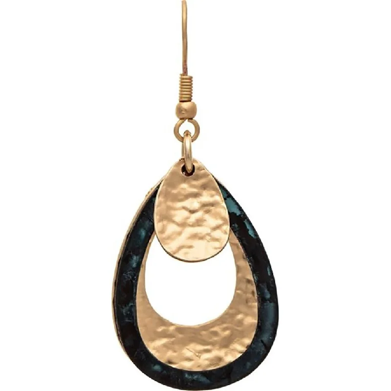 Ladies Mother-Daughter Earrings -Rain : Patina Gold Layered Hammered Teardrops Earring