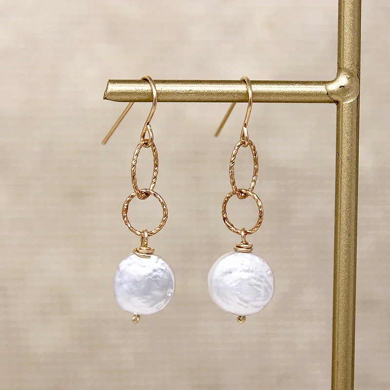 Ladies Moonstone Glow Earrings -Glossy Pearl & Glittering Link Earrings by Brin