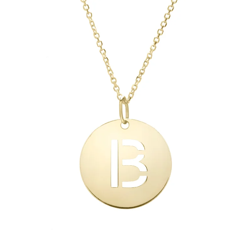 Ladies Necklaces Braided Shine-14K Gold Disc Initial B Necklace