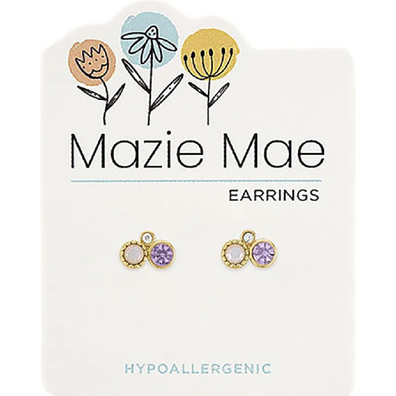 Ladies Short Hoop Earrings -Center Court : Gold Purple Trio Mazie Mae Earrings