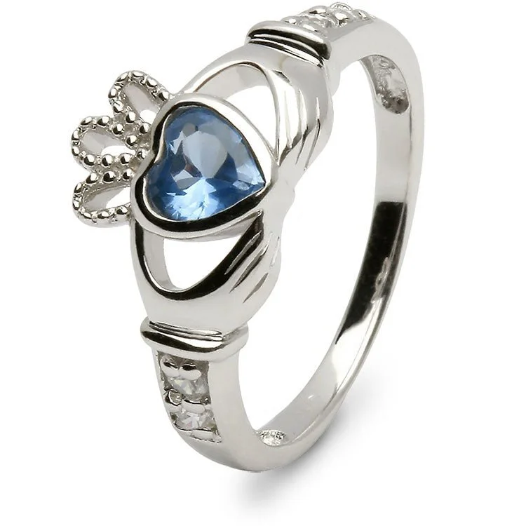 Ladies Radiant Stone Rings -Retired DECEMBER Birthstone Silver Claddagh Ring LS-SL90DC-12  No Inscription